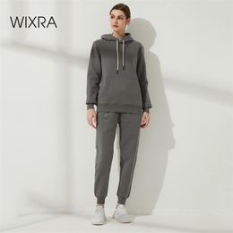 Wixra Winter Women Oversize Sweatshirts High-End 100% Cotton Heavy Basic Unisex Tracksuits for Men Warm Fleece Set 210803