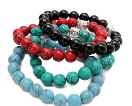 Mens 10mm Tiger Eye Beads Charm Bracelets Buddha Beaded Chakra Healing Meditation Natural Turquoise Hand Chain Elastic Bracelet