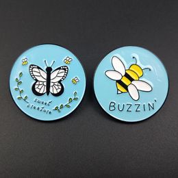 Pins, Brooches Fashion Enamel Blue Round Badge Butterfly Bee Pins Badges For Backpack Metal Pin Gifts Jewellery Brooch DIY Clothes Hats