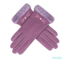 Five Fingers Gloves Animal Print Women Winter Outdoor Plus Velvet Kawaii Lady Mittens Thicken Keep Warm Casual Windproof Party Female