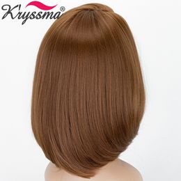 Ombre Brown Synthetic Wigs For Short Bob Wigs Black Women Dark Roots Straight Cosplay Wig Soft Fibre Full Machine Madefactory direct