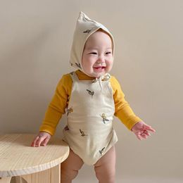Baby Cotton Bodysuit Baby Boy Overalls Cute Olives Print Girls Jumpsuit With Hat Autumn Newborn Boy Girls Clothing Outfits 210413
