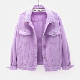 Women's Jackets Women Jacket Spring 2021 Plus Size Short Coat Pink Jean Casual Tops Purple Yellow White Loose Denim Outwear