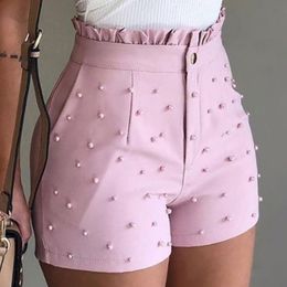 Women Summer High Waist Ladies Beading Ruffle Casual Shorts Pantalones Cortos De Mujer