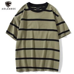 Aolamegs Men T Shirt Color Block Print 3 color Optional Tee Shirts Simple High Street Basic All-match Cargo Tops Male Streetwear 210716