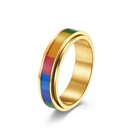 2021 Rotatable Stainless Steel Ring Lesbian Gay Pride Rainbow Rings Women Men Promise Jewellery Gifts