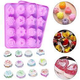 12 Lattices Flowers Rose Silicone Cake Mould Chocolate Moulds Various Shapes Design DIY Handmade Dessert Tools