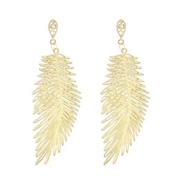 Leaf-Shaped Long Dangle Earrings Retro Charm Gold Colour Metal Earring Statement Jewellery for Women Accessories