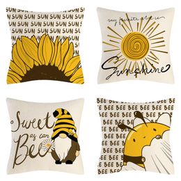 cartoon animation pillows case bee festival polyester linen pillowcase european and american summer home decoration pillow cushion cover 4545cm