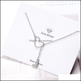 Pendant Necklaces & Pendants Jewellery 925 Sterling Sier Zircon Double Love Heart Adjustable Short Sweater Chain Necklace For Women S-N323 Dro