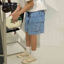 IEFB Summer Trend Casual Jeans Shorts Men's Big Pocket Workwear Drawstring Elastic Waist Knee Length Panties Male 9Y6941 210524