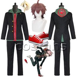 Anime Danganronpa 2 Dangan Ronpa Makoto Naegi Cosplay Costumes Halloween Carnival Party Uniform Naegi Makoto short Hair Men Wigs Y0903