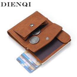 Wallets Genuine Leather Men DIENQI Slim Thin Smart Magic Small Short Coin Purse Male 2021 Brown Vallet