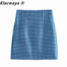 Women Chic Fashion With Back False Pockets Checked Mini Skirt Vintage High Waist Side Zipper Female Skirts Mujer 210521