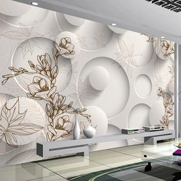 Custom Mural Wallpaper Flower 3D Stereoscopic Geometric Circle Ball Living Room Sofa TV Background Wall Modern Art