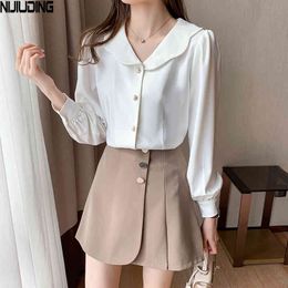 Spring French Retro Doll Collar White Shirts Women Long Puff Sleeve OL Style Bottoming Tops Female Fashion Blouses Mujer Blusas 210514