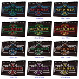 TC1329 Welcome to 42 St Diner Open 24 Hours Light Sign Dual Colour 3D Engraving