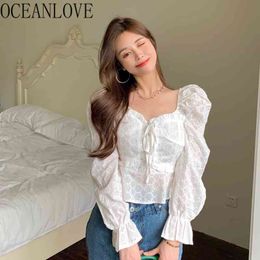 White Solid Blusas Mujer Puff Sleeve Spring Elegant Sweet Vintage Shirts Ladies Tops Korean Short Blouses Women 210415