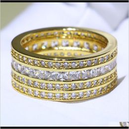 Wedding Rings Jewelrychoucong Classical Stunning Jewellery 925 Sier&Gold Fill Four Row 5A Cubic Zirconia Princess Cz Stack Engagement Band Ring