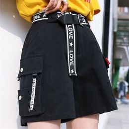 Hip Hop Shorts Women BF Large Pocket Cargo Harajuku Loose Korean Ulzzang Trendy Street Summer 210719