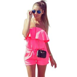 Casual Ruffles Strapless Waist Tightening Rompers Womens dress Summer Women Candy Colour Summer Women Clothing 210426