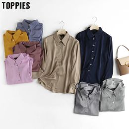 Toppies Women Satin Blouse 8 Colours Long Sleeve Blouses Tops 210412