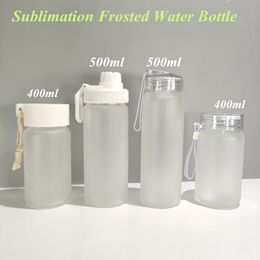 Sublimation Frosted Water Bottle Matte Glass Water Bottles Transparent Blank Tumbler travel mug 400ML 500ML FAST SHIP