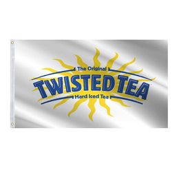 Twisted Tea White 3x5ft Flags 100D Polyester Outdoor Banners Vivid Colour High Quality With Two Brass Grommets