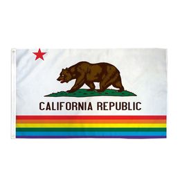 California Rainbow Republic 3x5ft Flags Banners 100D Polyester High Quality Vivid Colour With Two Brass Grommets