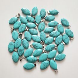 Wholesale 50pcs/lot Natural Blue Turquoise Stone Horse Eye Shape Pendants for Necklaces DIY Accessories Making