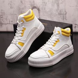 Mens Casual High-top Shoes Fashion Men White Breathable Sneaker Male Leather Trainers Skateboard Trend Tides Shoe