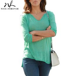 Nice-Forever Spring Women Green Color Casual Tunic T-Shirts Oversized Tees Tops btyB36 210419