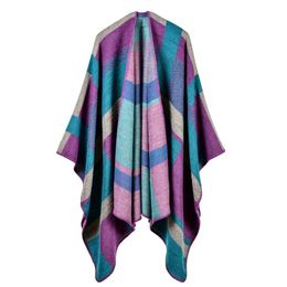 Imitation Cashmere European And American Foreign Trade Ethnic Style Split Fork Thick Cloak Wild Lattice Ladies Travel Shawl 210427