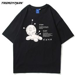 Men's T-shirt Curse Doll Print Summer Short Sleeve Tee Hip Hop Oversized Cotton Casual Harajuku Streetwear Top Tshirts Clothing 210601