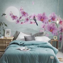 Custom Wallpaper Modern Hand-painted Flower Bird Butterfly Orchid Murals Living Room Bedroom Home Decor Waterproof