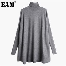 [EAM] Oversized Knitting Sweater Loose Fit Turtleneck Long Sleeve Women Pullovers Fashion Spring Autumn 19A-a43 210805