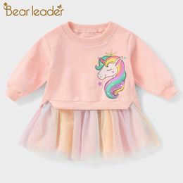 Bear Leader Girls Lace Elegant Dresses Fashion Autumn Party Costumes Children Princess Outfits Sweet Vestidos 3 7 Years 210708