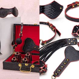 Nxy Bondage Sex Toys for Couples Blackwolf Pu Leather Bdsm Kits Slave Bed Retirement Set Erotic Handcuffs Neck Gag Swing Adult Women 1211