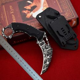 1Pcs Top Quality Tactical Karambit Claw Knife 9Cr18Mov Corrosion lines Blades Full Tang G10 Handle Fixed Blade Knives With Kydex