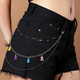 Punk Hip Hop 3 Layer Acrylic Bear Belt Key Chain Women Girls Waist Pants Chain Jeans Long Metal Keychain Jewelry Harajuku