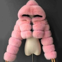 Imitation Fur Long Sleeve Open Back Lapel Flocking Pink Coat 211207