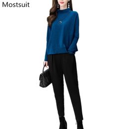 Fashion Elegant Two Piece Pants Sets Outfits Spring Autumn Long Sleeve Tops + Suits Casual Workwear Female 2 Pcs 210513