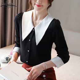 Casual Chiffon Blouse Women Solid Woman Shirt Autumn Loose Long Sleeve Korean Tops Cardigan Slim Button Sweet Blusas 10603 210527