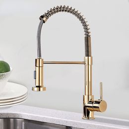Senlesen Golden Kitchen Faucet Spring Brass Swivel Spout Single Handle Vanity Sink Hot and Cold Water Mixer Tap Crane