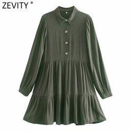 Spring Women Fashion Solid Color Pleats Casual Shirt Dress Office Lady Turn Down Collar Chic Business Vestido DS4871 210420