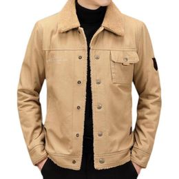 Men's Jackets Lamb Cotton Coat Autumn Winter Fashion Plush Thickened Warm Turndown Collar Jacket Button Up Outwear Casaco
