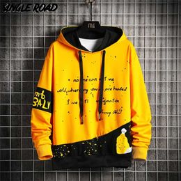 Single Road Mens Hoodies Men Patchwork Sweatshirt Japanese Streetwear Harajuku Hip Hop Male Oversized Yellow Hoodie Men 220114