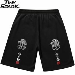 Men Hip Hop Streetwear Shorts Chinese Kanji Print Sweat Pants Harajuku Cotton Jogger Summer Track Short Sweatpant 210806