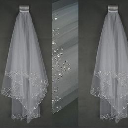 Wedding Veils Short Bridal Veil 2 Layer Handmade Crystal Beaded Elbow Length Accessories White Ivory Bridal Veils