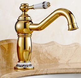 fashion high quality water tap with gold finished ceramic base and handle cold and hot bathroom sink faucet basin faucet